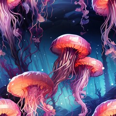 jellyfish photorealistic super detailed design. the style of comic book art and vexel art, highly detailed seamless pattern