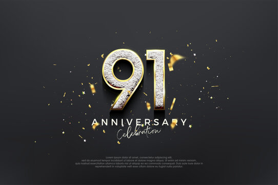 Simple elegant design, 91st anniversary celebration with luxurious shiny glitter numbers. Premium vector background for greeting and celebration.