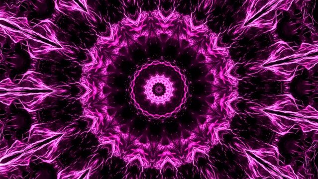 Abstract fractal flower spreading like electrical energy. Animation. Mandala ornament in a shape of a flower.