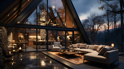 Winter exterior in loft style. Very beautiful design