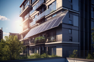 Solar panel on building facade - obrazy, fototapety, plakaty