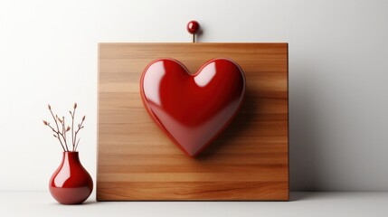 Red heart shaped in sign wooden board wood vintage isolated on white concrete background. Valentine's day, wedding, birthday. mother's day. Mock up template product presentation. artwork design.