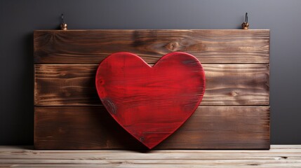 Red heart shaped in sign wooden board wood vintage isolated on white concrete background. Valentine's day, wedding, birthday. mother's day. Mock up template product presentation. artwork design.