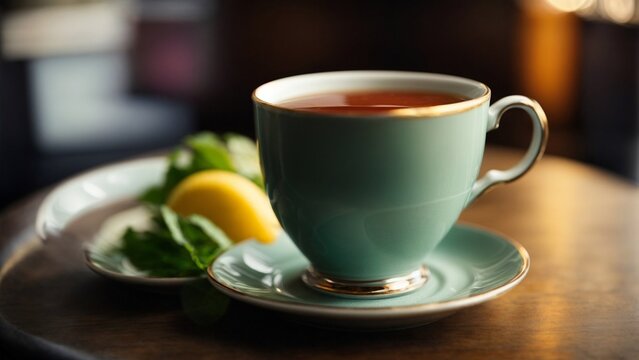 Close up high resolution image of a fresh and natural lemon tea. Generative AI.