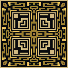 Golden Greek ancient style square frame, border seamless pattern with greek key meanders. Vector  background illustration with frames, borders, signs, symbols. Modern tribal ethnic endless ornaments