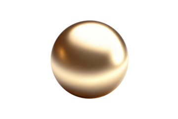 High-resolution photo of a smooth golden sphere, isolated on a transparent background. The realistic metallic surface reflects light naturally, making it perfect for luxury design mockups, festive dec