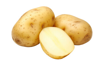 Potatoes freshly cut in half isolated on a white background