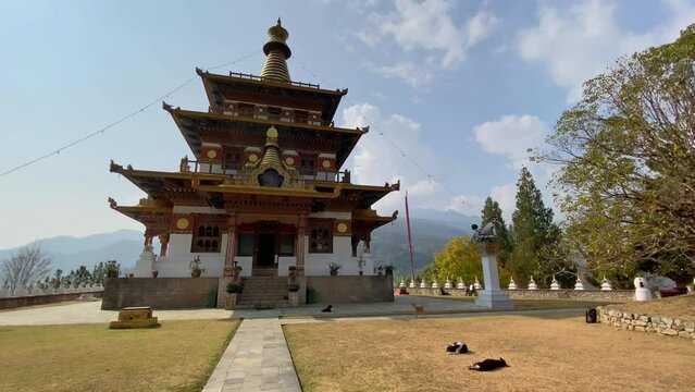 Khamsum Yulley Namgyal Chorten memorial place at the hill in Punakha, Bhutan