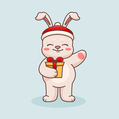 Cartoon Rabbit Carrying Christmas Gifts Vector Illustration