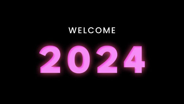 Happy New Year 2024 animation with glowing neon texts 

