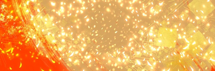 平安時代風金色の優雅な雲と金箔、金粉、光る花吹雪の舞う日本画風背景ワイドサイズイラスト