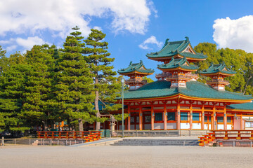 Kyoto, Japan - April 2 2023: Heian Shrine built on the occasion of 1100th anniversary of the...