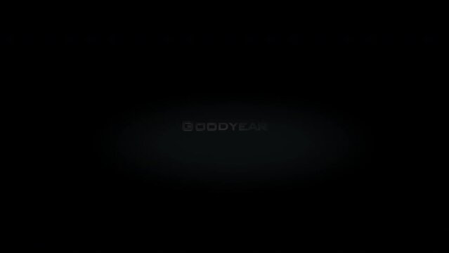 Goodyear 3D title word made with metal animation text on transparent black