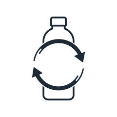 Recycle plastic bottle.  Vector linear illustration icon isolated on white background.