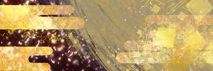 平安時代風金色の優雅な雲と金箔、金粉、光る花吹雪の舞う日本画風背景ワイドサイズイラスト