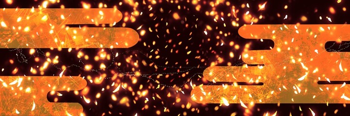 Obraz premium 平安時代風、輝く黄金色の雲と金箔、金粉、光る花吹雪の舞う日本画風背景ワイドサイズイラスト