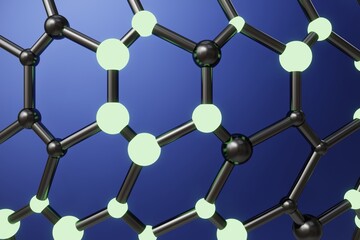 abstract background, hexagon pattern technology wallpaper, nanotechnology backdrop, 3d render creative business wallpaper, black, blue