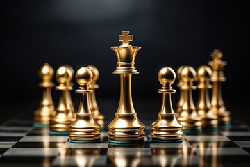 Gold queen is the leader of the chess in the game on board. Business concept, Generative AI