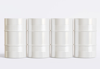 Drum container white color oil barrel realistic texture rendering 3D illustration
