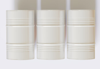 Drum container white color oil barrel realistic texture rendering 3D illustration