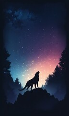 wolf howling at night - obrazy, fototapety, plakaty