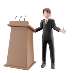 Businessman giving speech on podium 3d Illustration