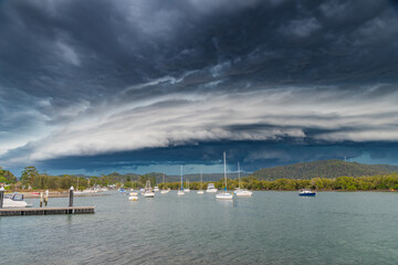 Storm front and shelf cloud at the waterfront