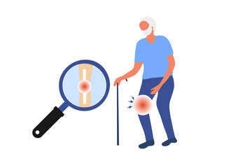 Elderly man suffering from pain in knee., tendon problems and Joint inflammation vector illustration