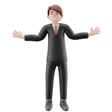 Businessman with wide arms 3d Illustration