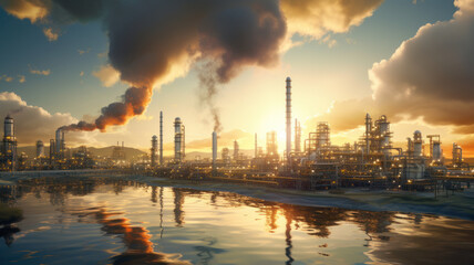Naklejka premium Aerial view oil refinery, refinery plant, refinery factory