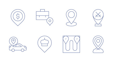 Location icons. Editable stroke. Containing location pin, money, location, place, map.