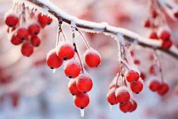Fototapeta na wymiar Frozen berries on the branch