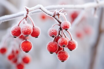 Frozen berries on the branch