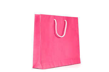 Pink paper bag isolated on white background with clipping path.