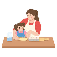flat design illustration of daughter's day with mother learning and playing