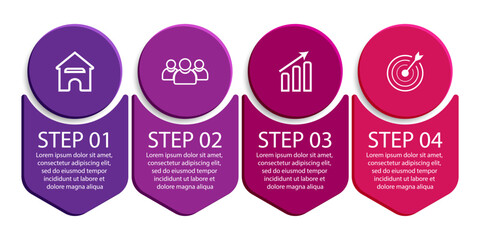 3d vector infographic 4 steps, simple design with various colors connected to each other, there are icons, text and symbols, good for your business presentation, concise and easy