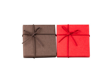 A brown gift box and a red gift box isolated on white background with clipping path.