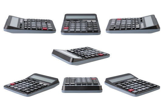 Collection of Black digital calculator isolated on white background with clipping path.