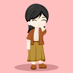 Cute Girl Laughing With Her Mouth Covered Illustration