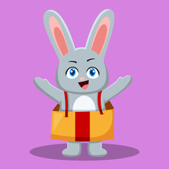 Cute Bunny Wearing Box Costume Illustration