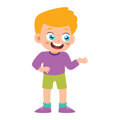 Little Kid Talking Explain with Standing Pose Children. Boy Making Conversation to Friend, Communication Discussion Activity Isolated Element Objects. Flat Style Icon Vector Illustration