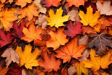 Naklejka na ściany i meble Color of autumn fall leaves on ground background.