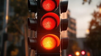 Vivid red traffic light, a universal signal for halting vehicles, ensuring safety and traffic control. - obrazy, fototapety, plakaty