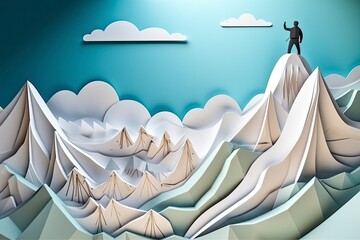 Helping friend reach the mountain top silhouette. Teamwork, together