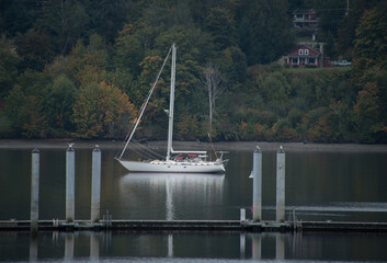 Moored yacht  in Poulsbo marina -1