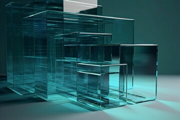 3d render, abstract geometric background, translucent glass with colorful gradient, simple square shapes