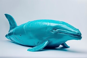 Plastic waste in shape of whale isolated on white. Single use plastics ocean pollution danger concept.