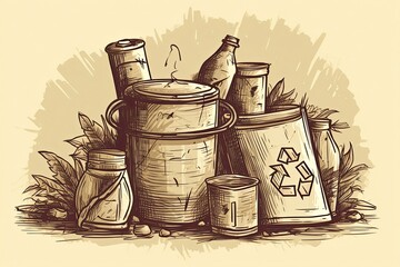 environment seamless pattern with sketched doodles of zero waste, sustainability, recycling. Wallpaper