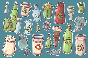 environment seamless pattern with sketched doodles of zero waste, sustainability, recycling. Wallpaper