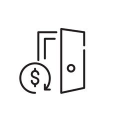 Goods return to the store. Courier pick up from home address. Door and dollar arrow sign. Pixel perfect, editable stroke icon